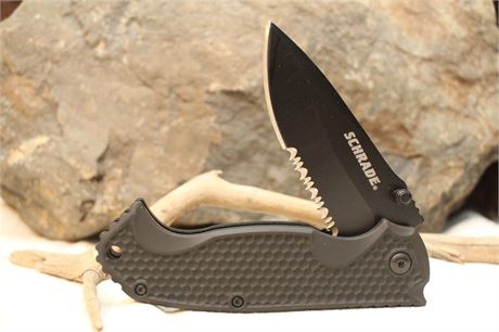 Schrade Pocket Knife SCH001S Linerlock Black High Carbon Blade