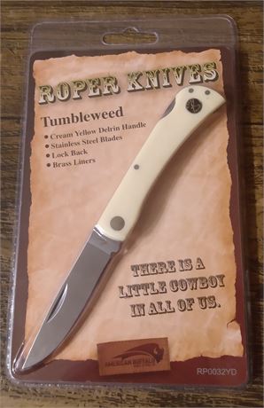 Roper Knives Tumbleweed, Stainless Plain Blade, Cream Yellow Delrin Handle