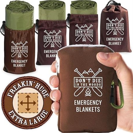 Don't Die In The Woods - Freakin’ Huge Emergency Blankets 1 Pack of 4 Army Green