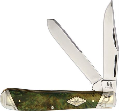Rough Ryder Trapper Pocket Knife Stainless Steel Blades Artisan Wood Handle 1964